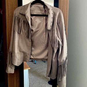 Western fringe crop jacket with studs